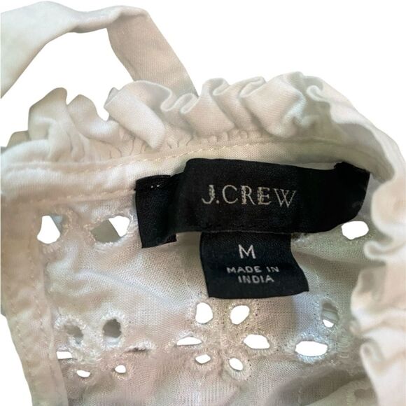 J. Crew White Eyelet Cotton Long Sleeve Tie Back Blouse - Picture 3 of 12